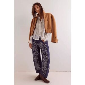 Free People Good Luck Soutache Barrel Jeans  Size 30 Mood Indigo NWT